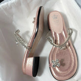 LBSFY  -  Designer Summer Women Slipper Fashion Elegant Crystal Clip Toe Slides Ladies Casual Party Dress Thick Heel Sandalias